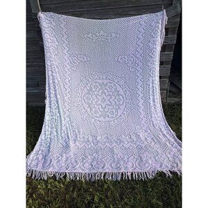 Vintage 50's Cotton Pink Chenille Bedspread With Fringe 101x82" TLC Cutter